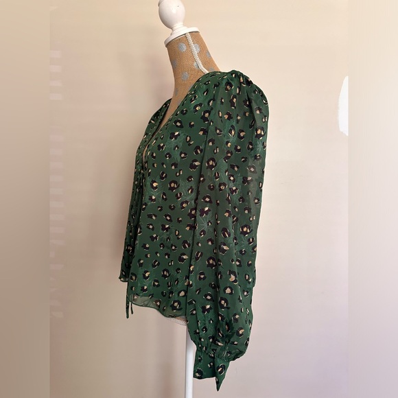 ASOS Never Fully Dressed Front Tie Balloon Sleeve Green Blouse - Picture 3 of 8